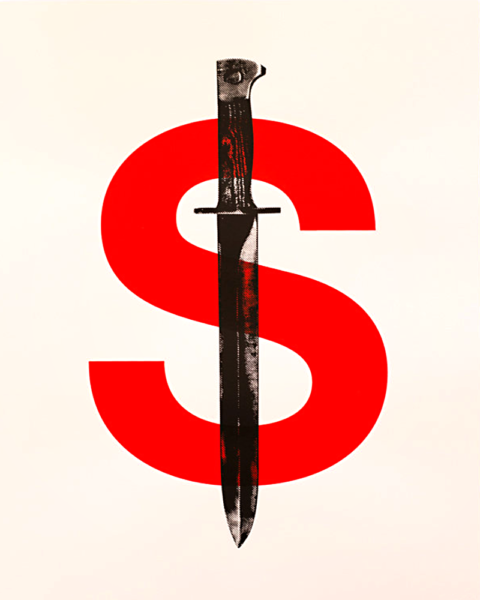 Red 'S' with a black and white dagger placed down the middle forming a dollar sign.